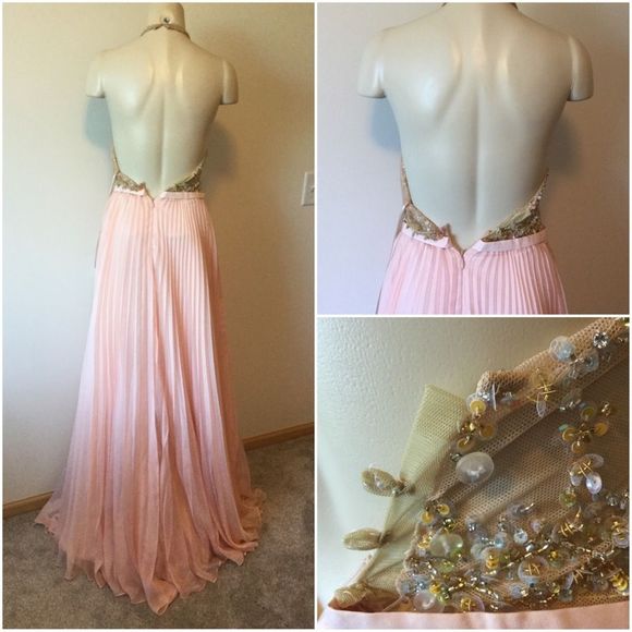 Jovani halter Gown W/ Beaded BodicePleated Skirt - Picture 6 of 8